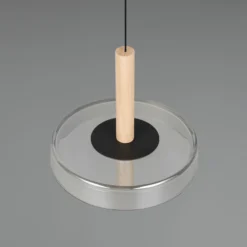 LED-Hängeleuchte Celeste, chrom/holz, Ø 22 cm, Glas, dimmbar