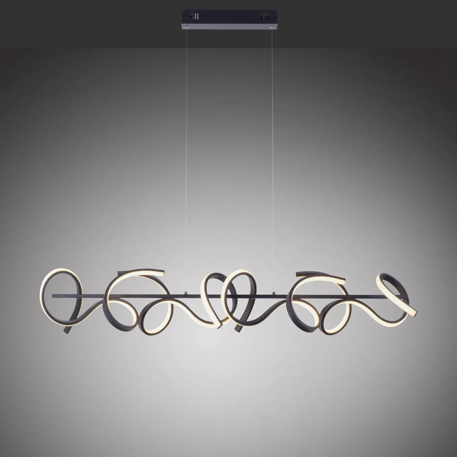 LED-Hängeleuchte Curls, schwarz, Metall, 99 cm lang, dimmbar
