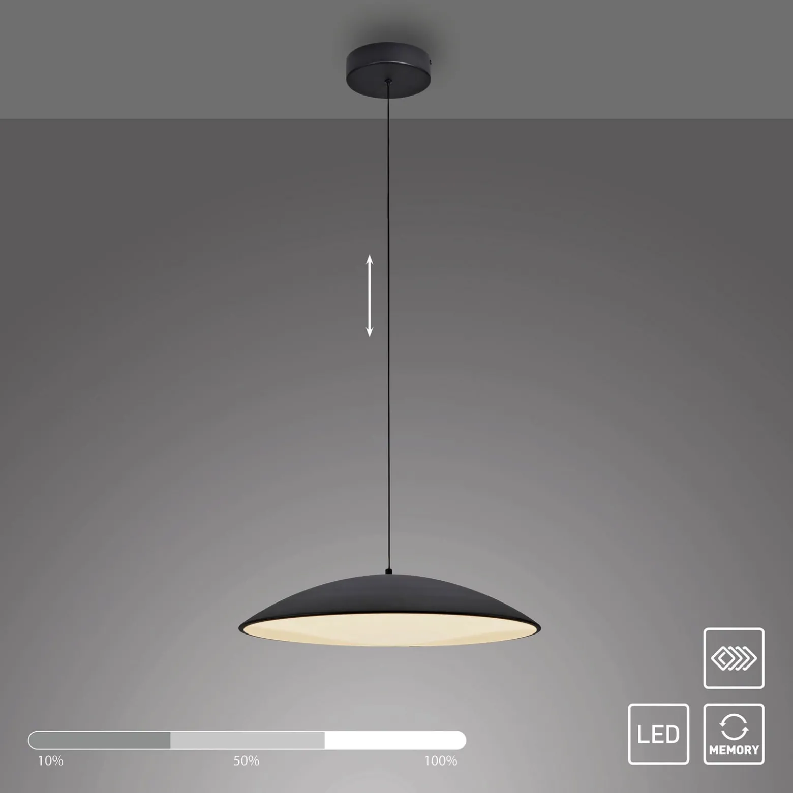LED-Hängeleuchte LENTE, schwarz, Ø 50 cm, Metall, switchdim