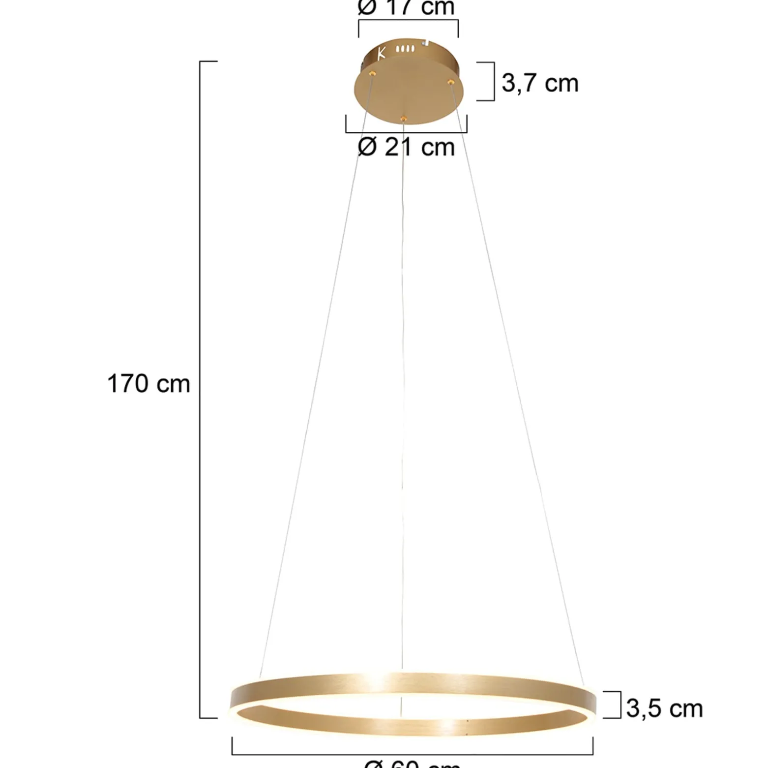 LED-Hängeleuchte Ringlux, Ø 60 cm, 2-flammig, gold