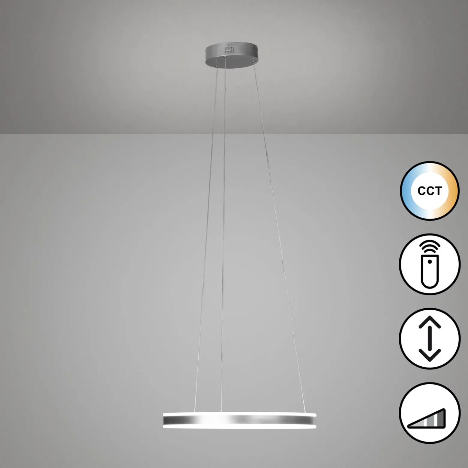 LED-Hängeleuchte Sirko, Ø 50 cm, nickelfarben, Metall, CCT