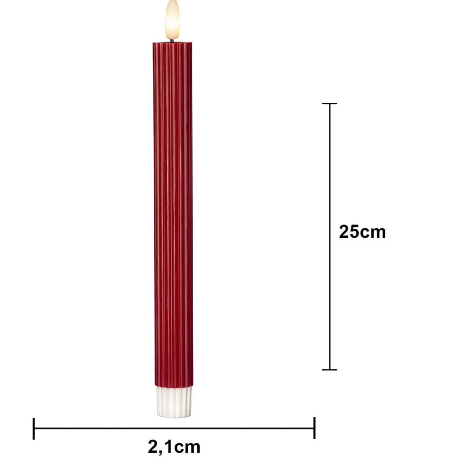 LED-Kerze Flamme Stripe, rot, 25 cm, Wachs, Batterie 2er-Set