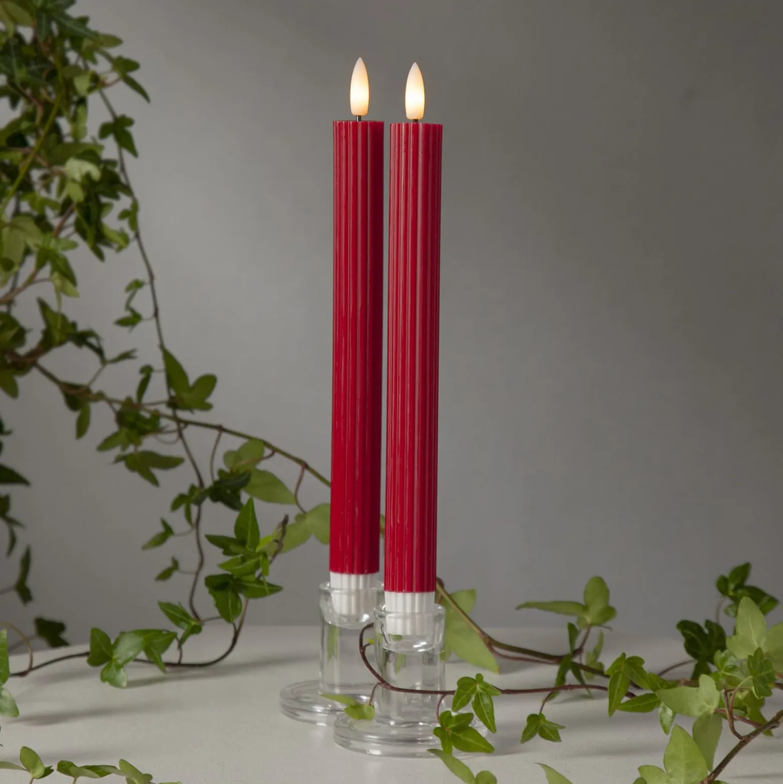 LED-Kerze Flamme Stripe, rot, 25 cm, Wachs, Batterie 2er-Set