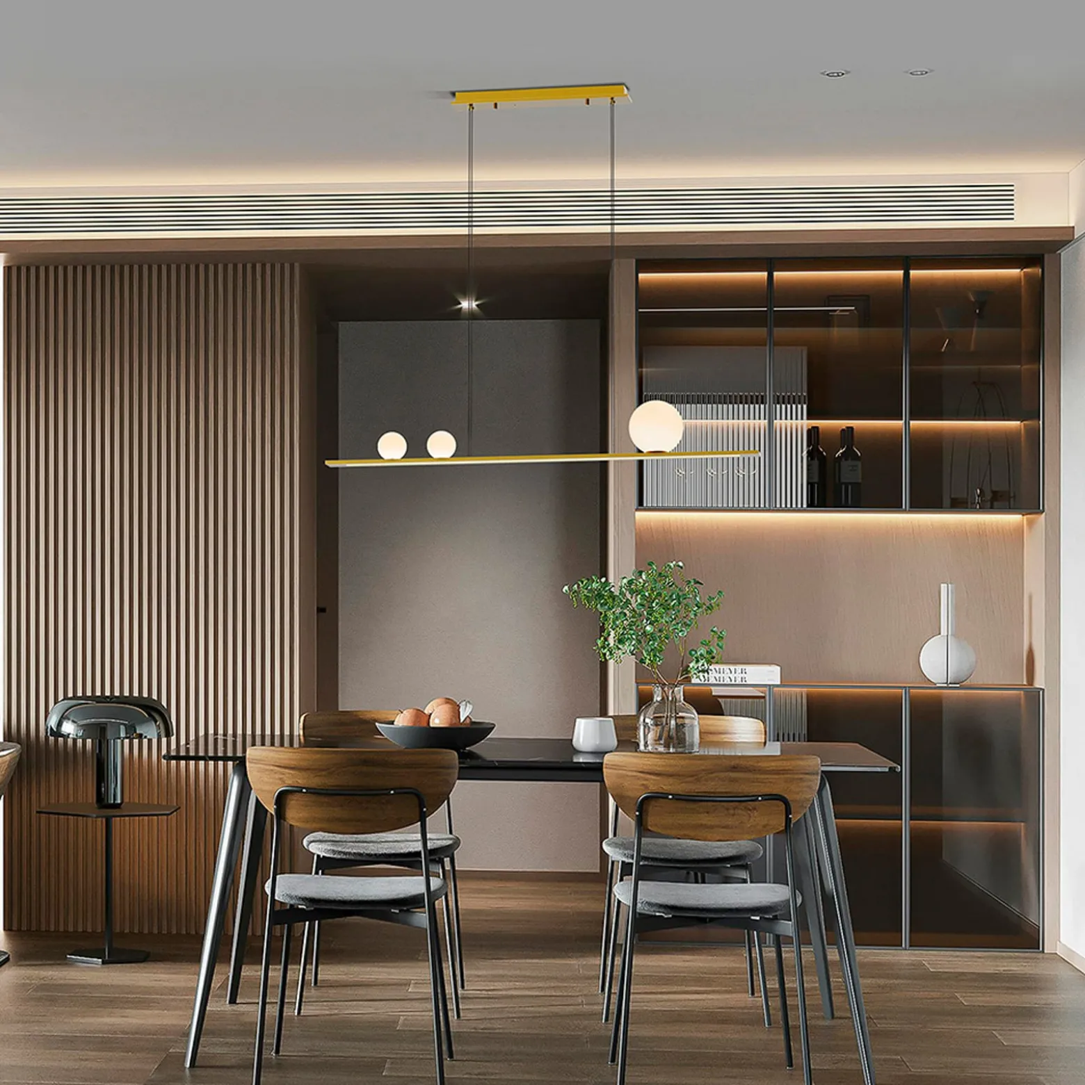 LED-Pendellampe Mila, goldfarben, Länge 120 cm, 3-flg.