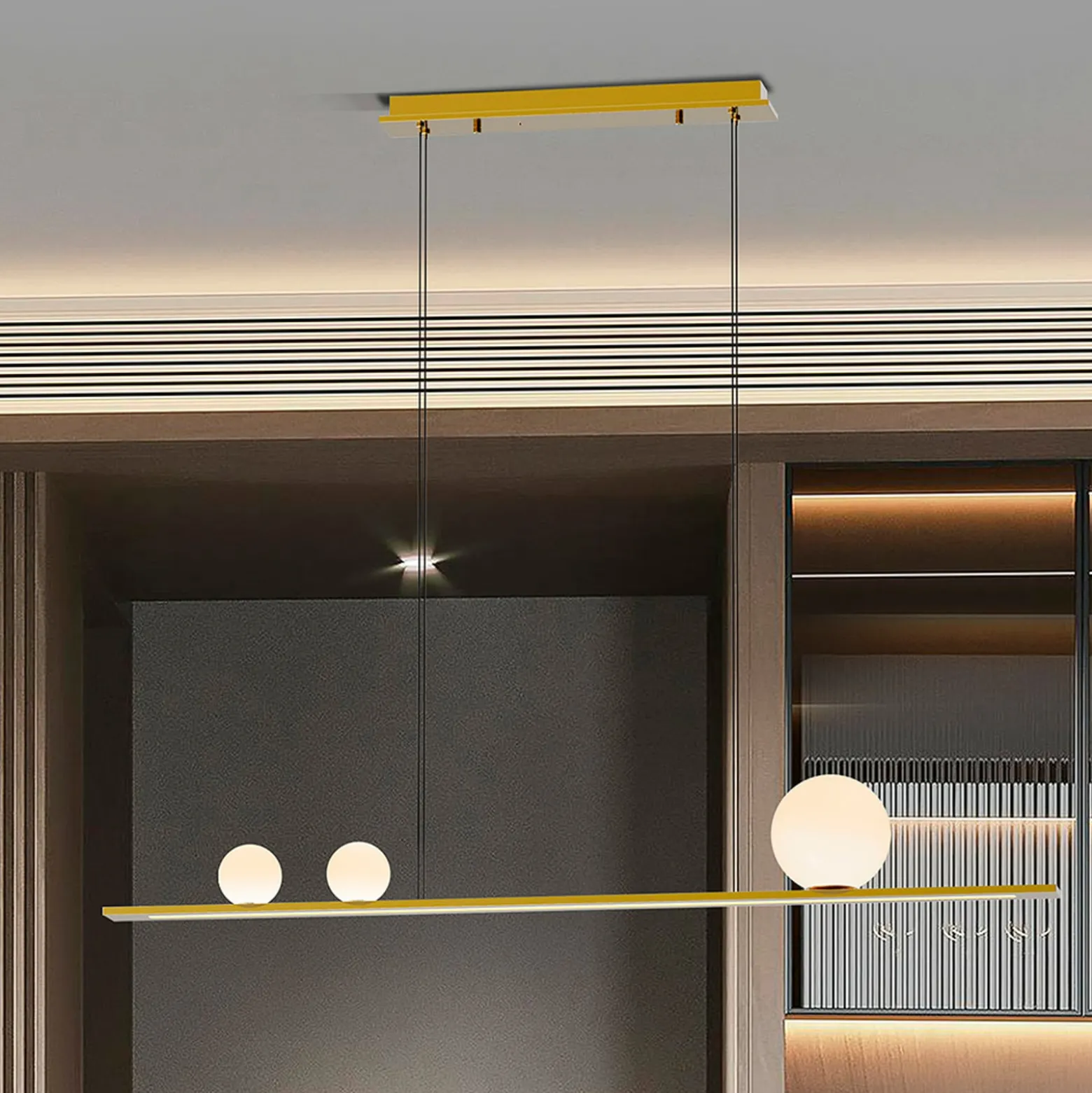 LED-Pendellampe Mila, goldfarben, Länge 120 cm, 3-flg.