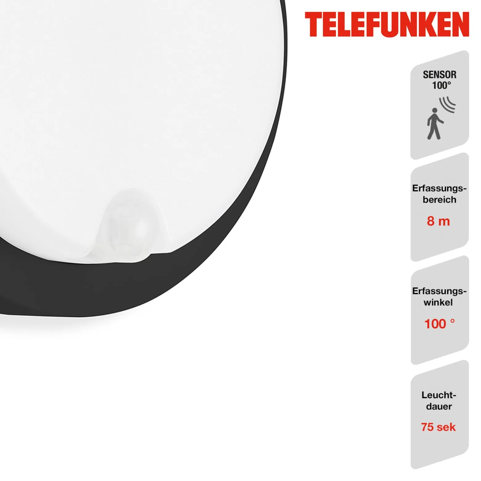LED-Sensor-Außenwandleuchte Dortmund Ø17cm schwarz