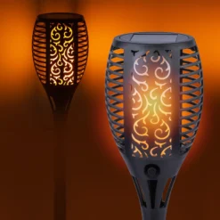 LED-Solar-Erdspießleuchte 33077 Fackel, schwarz, Kunststoff