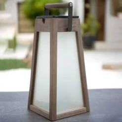 LED-Solarlaterne Tecka, Teakholz Duratec grau 39cm