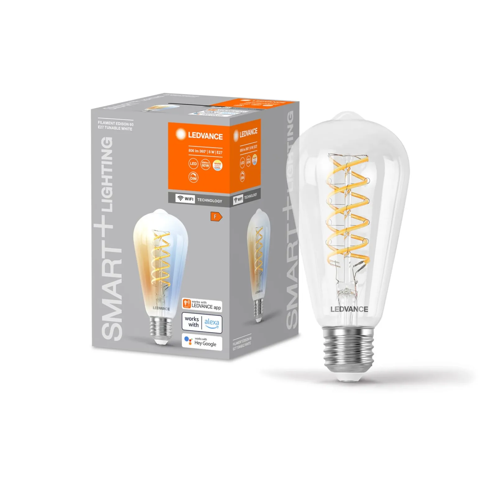 LEDVANCE SMART+ WiFi E27 8W Edison klar 827-865