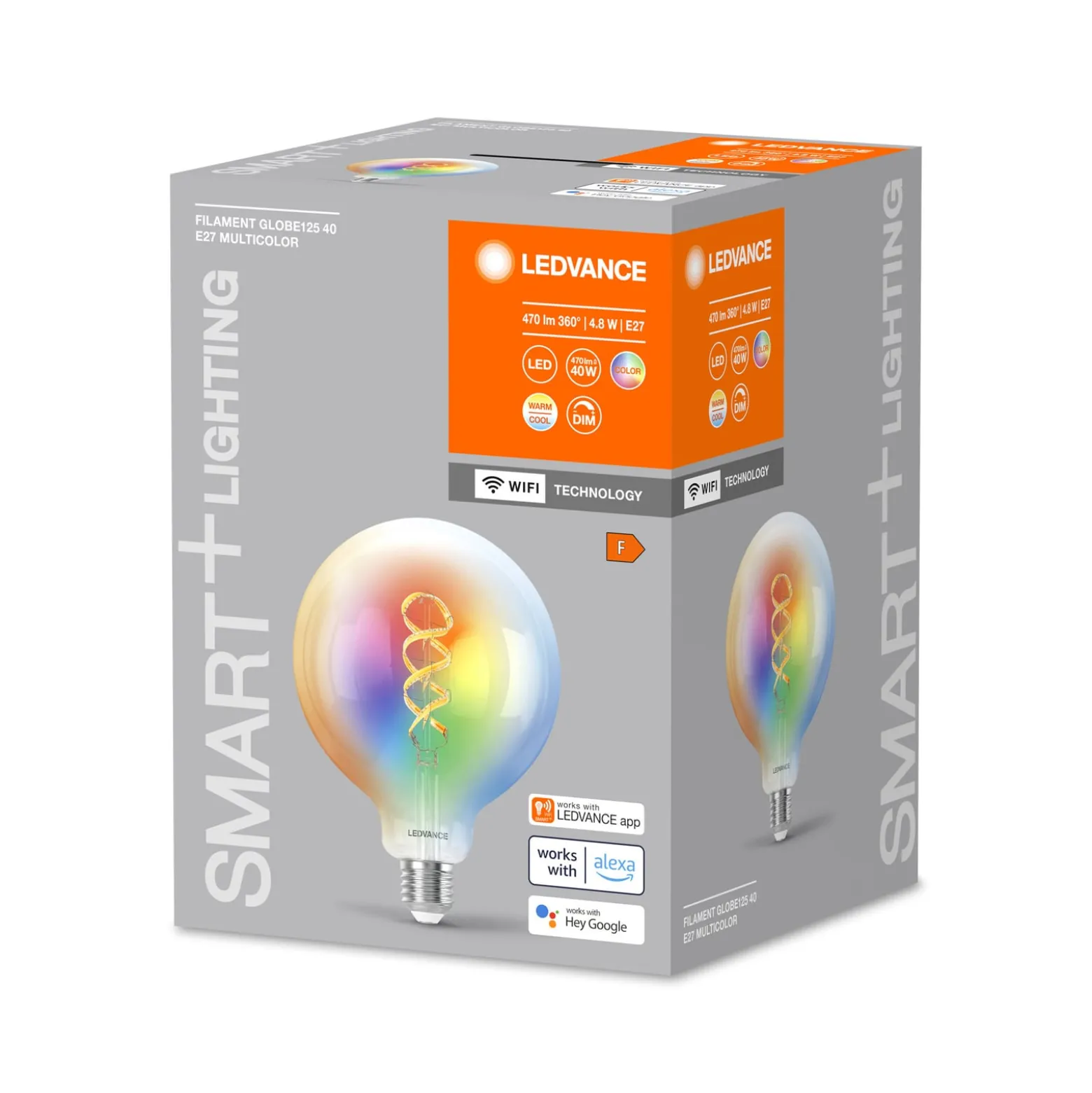 LEDVANCE SMART+ WiFi E27 4,8W klar G125 RGB CCT