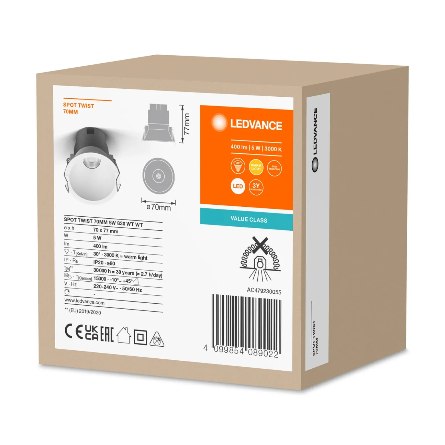 LEDVANCE Twist LED-Einbauspot Ø7cm 830 weiß/weiß