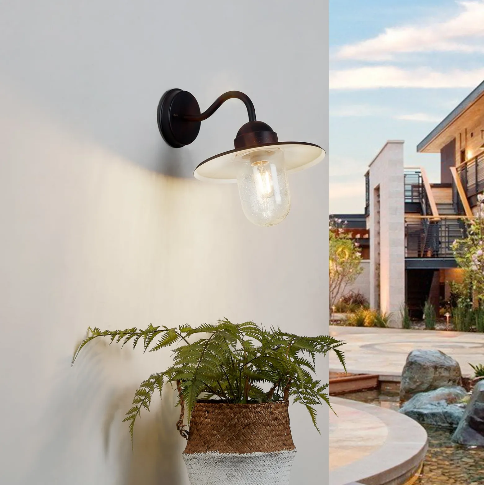 Lindby Außenwandlampe Filip, rostbraun, 30 cm, E27, IP44