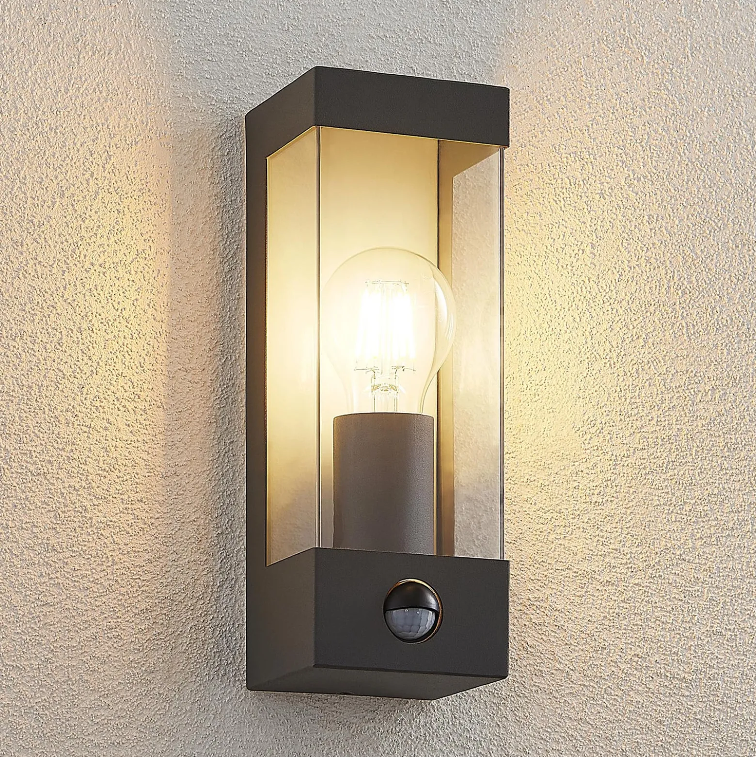 Lindby Außenwandlampe Tilian, Sensor, Höhe 25 cm, anthrazit