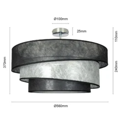 Lindby Deckenlampe Ayvira, schwarz/silber, Textil, 56cm, E27