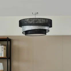 Lindby Deckenlampe Ayvira, schwarz/silber, Textil, 56cm, E27