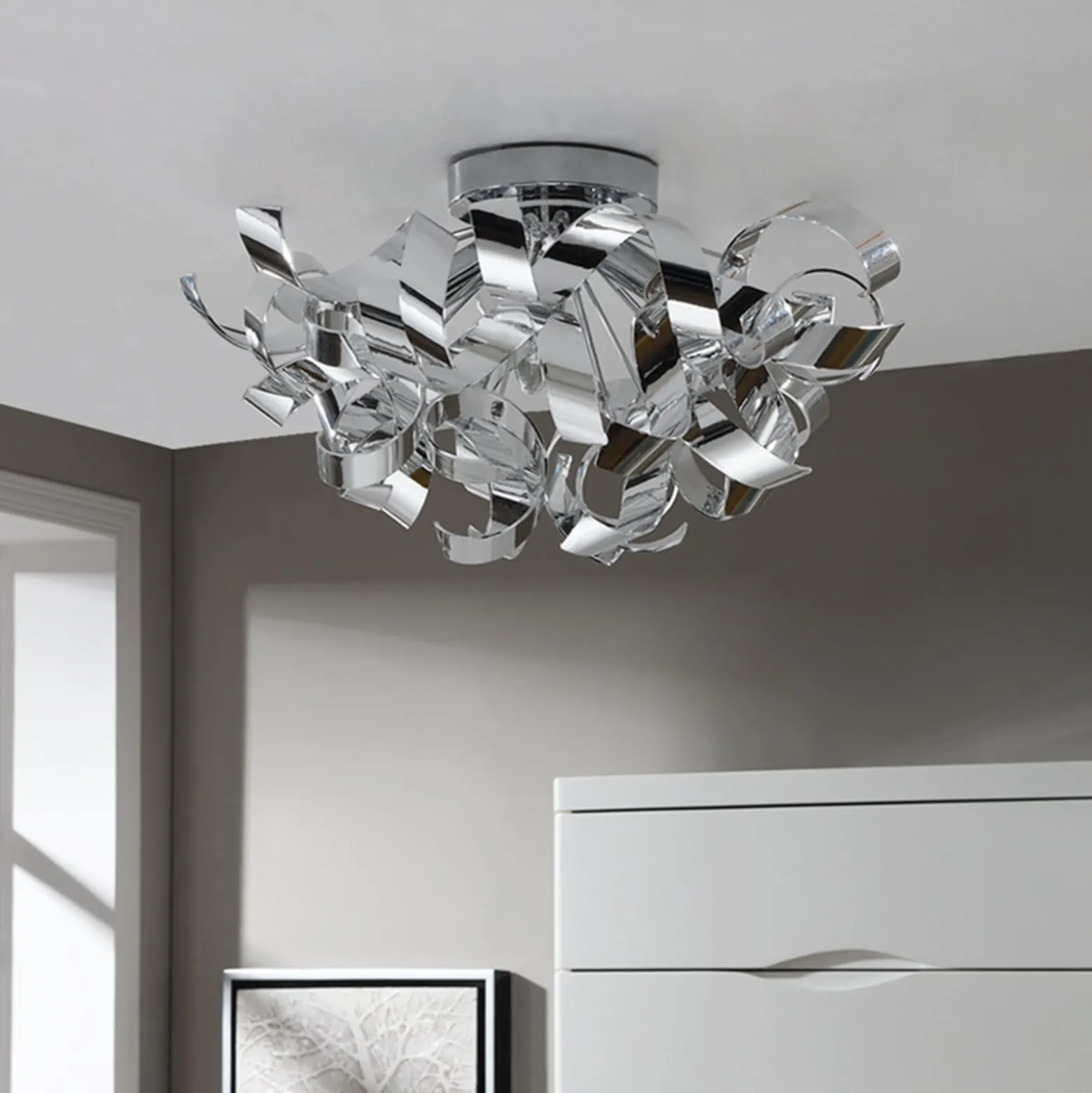 Lindby Deckenlampe Elviro, Ø 50 cm, chromfarben, Metall
