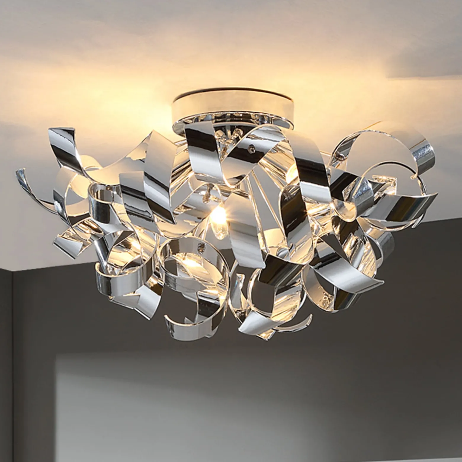 Lindby Deckenlampe Elviro, Ø 50 cm, chromfarben, Metall