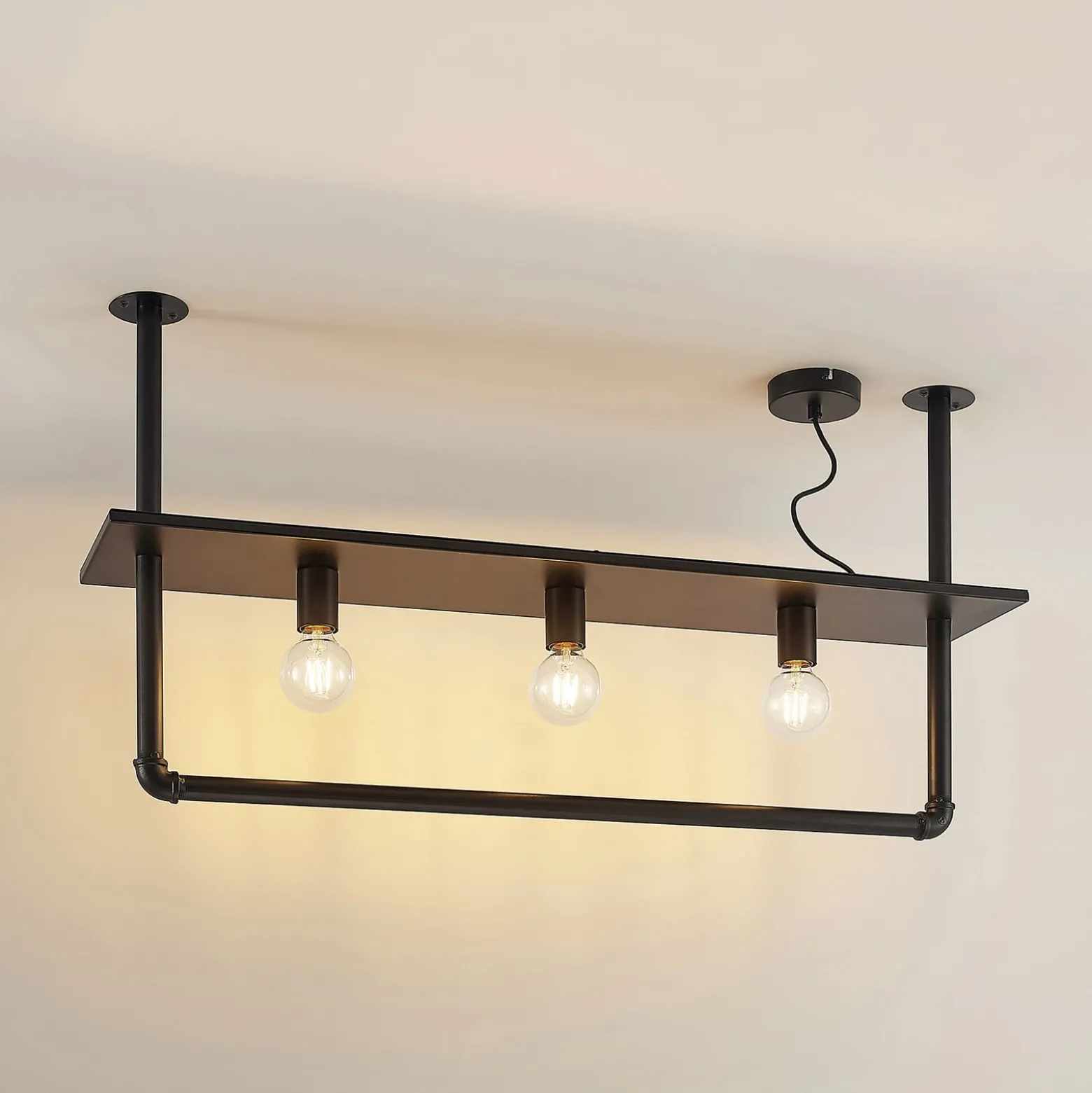 Lindby Deckenlampe Kirista, 3-flg., schwarz, 100 cm, E27