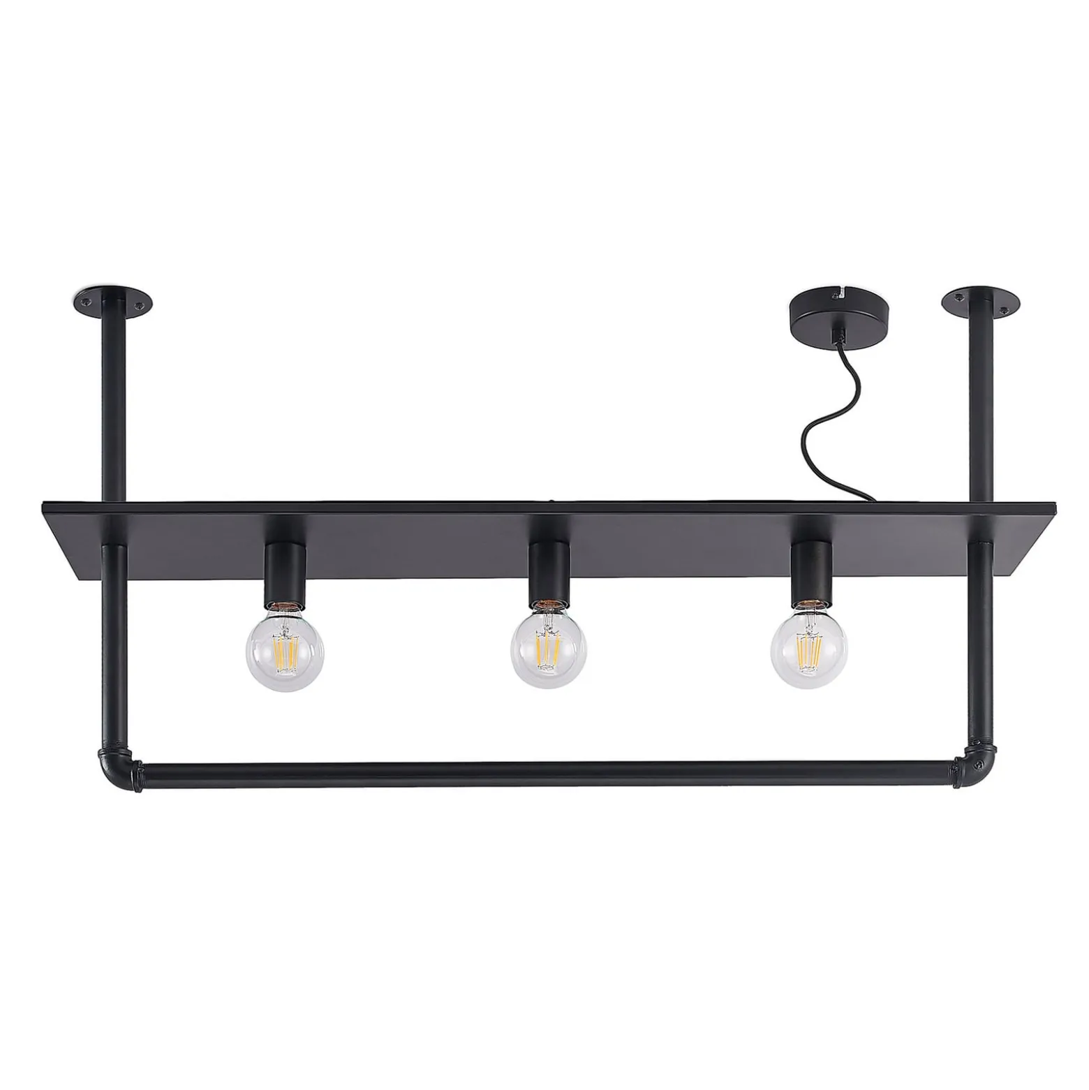 Lindby Deckenlampe Kirista, 3-flg., schwarz, 100 cm, E27