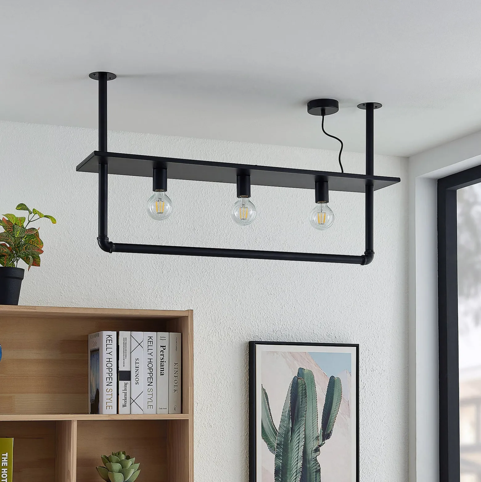 Lindby Deckenlampe Kirista, 3-flg., schwarz, 100 cm, E27