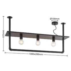 Lindby Deckenlampe Kirista, 3-flg., schwarz, 100 cm, E27