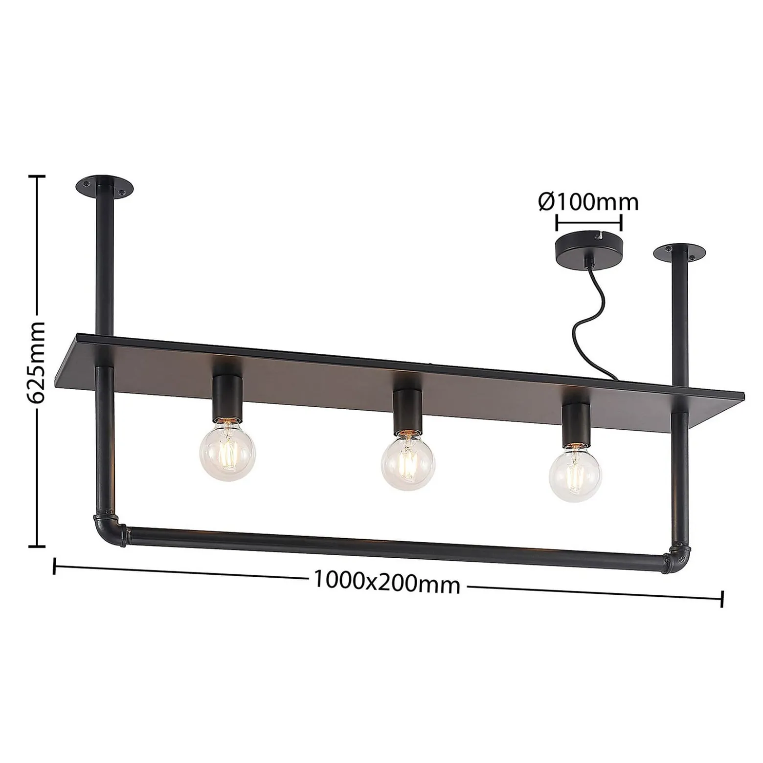 Lindby Deckenlampe Kirista, 3-flg., schwarz, 100 cm, E27