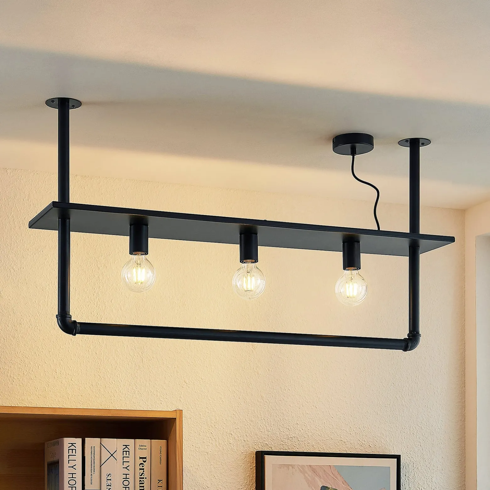 Lindby Deckenlampe Kirista, 3-flg., schwarz, 100 cm, E27