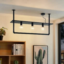 Lindby Deckenlampe Kirista, 3-flg., schwarz, 100 cm, E27