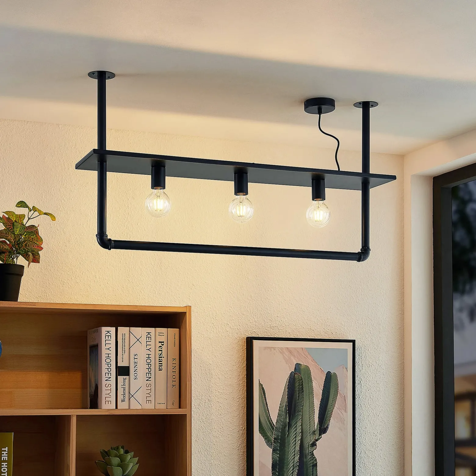 Lindby Deckenlampe Kirista, 3-flg., schwarz, 100 cm, E27