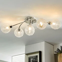 Lindby Deckenlampe Ticino, 65 cm, 5-flammig, Metall, Glas