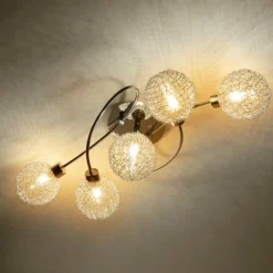 Lindby Deckenlampe Ticino, 65 cm, 5-flammig, Metall, Glas