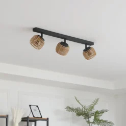 Lindby Deckenleuchte Ediz, 3-flammig, GU10, Holz, 73 cm lang