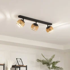 Lindby Deckenleuchte Ediz, 3-flammig, GU10, Holz, 73 cm lang
