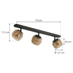 Lindby Deckenleuchte Ediz, 3-flammig, GU10, Holz, 73 cm lang