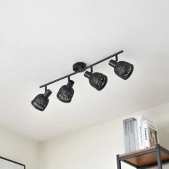 Lindby Deckenleuchte Eskil, 4-flg., schwarz, Bambus, Ø 10 cm