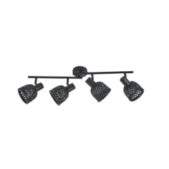 Lindby Deckenleuchte Eskil, 4-flg., schwarz, Bambus, Ø 10 cm