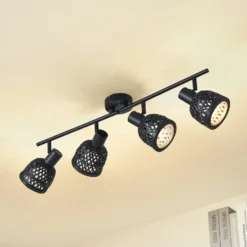Lindby Deckenleuchte Eskil, 4-flg., schwarz, Bambus, Ø 10 cm