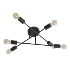 Lindby Deckenleuchte Estar, schwarz, Metall, 6-flg., Ø56cm