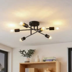 Lindby Deckenleuchte Estar, schwarz, Metall, 6-flg., Ø56cm