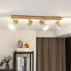 Lindby Deckenleuchte Thorin, 67 cm, 4-flg., weiß, Holz, E14