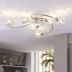 Lindby Deckenleuchte Tyron, Ø 65 cm, chrom, Glas, Metall