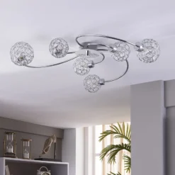 Lindby Deckenleuchte Tyron, Ø 65 cm, chrom, Glas, Metall