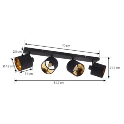 Lindby Deckenleuchte Vasilia, 4-flammig, schwarz/gold, Stoff