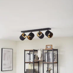 Lindby Deckenleuchte Vasilia, 4-flammig, schwarz/gold, Stoff