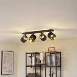 Lindby Deckenleuchte Vasilia, 4-flammig, schwarz/gold, Stoff