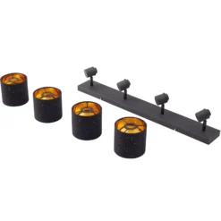 Lindby Deckenleuchte Vasilia, 4-flammig, schwarz/gold, Stoff