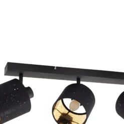Lindby Deckenleuchte Vasilia, 4-flammig, schwarz/gold, Stoff