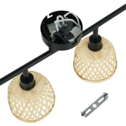 Lindby Deckenspot Youstin, 70,5 cm lang, Bambus 4-flg., E14