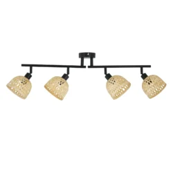 Lindby Deckenspot Youstin, 70,5 cm lang, Bambus 4-flg., E14