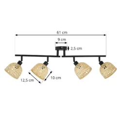 Lindby Deckenspot Youstin, 70,5 cm lang, Bambus 4-flg., E14